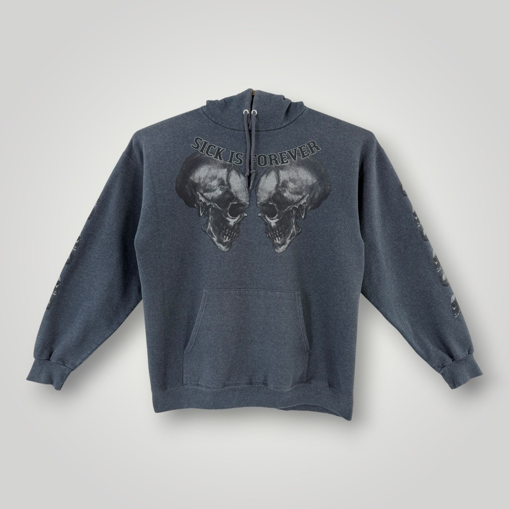 Vintage Hanes Sick Boy Motorcycles Hoodie Sick Is Forever Skull Graphic Grey XL